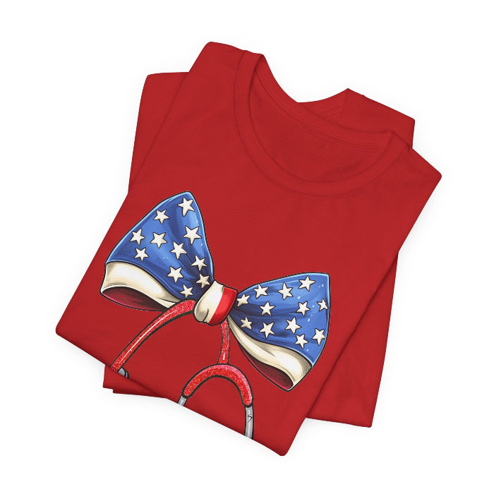 Folded_4_9cac7245-419c-4988-9784-d24af277e61d July 4th Stethoscope Bow T-Shirt - Image 5