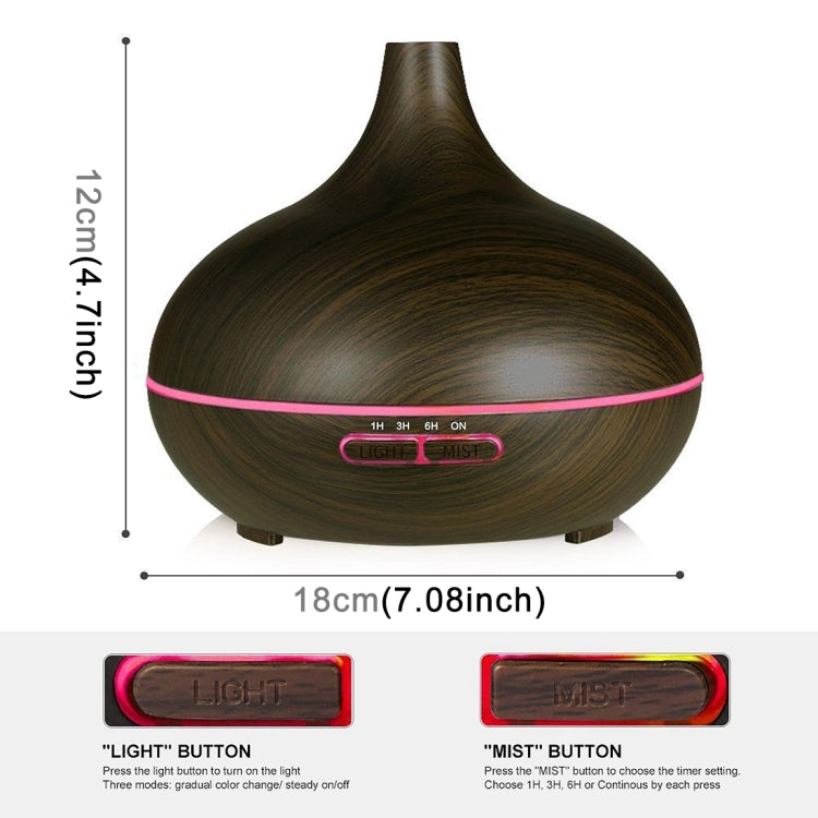 HC6735C_2 W350 14W 300ML Wood Grain Aromatherapy Air Purifier Humidifier with LED Light for Office / Home Room(Coffee) - Image 3