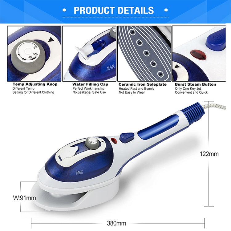 HC7752L_2 Multifunction Household Handheld Steamer Travel Portable Hand - Held Steam Hanging Hot Machine Ceramic Bottom with Flannelette Brush & Hair Brush & Measuring Cup,EU Plug(Blue) - Image 3