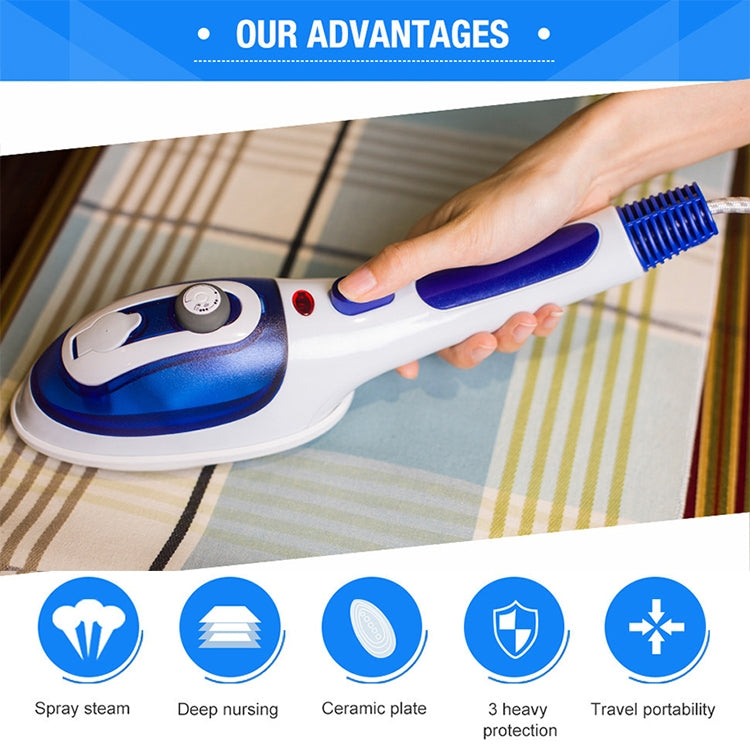 HC7752L_3 Multifunction Household Handheld Steamer Travel Portable Hand - Held Steam Hanging Hot Machine Ceramic Bottom with Flannelette Brush & Hair Brush & Measuring Cup,EU Plug(Blue) - Image 4