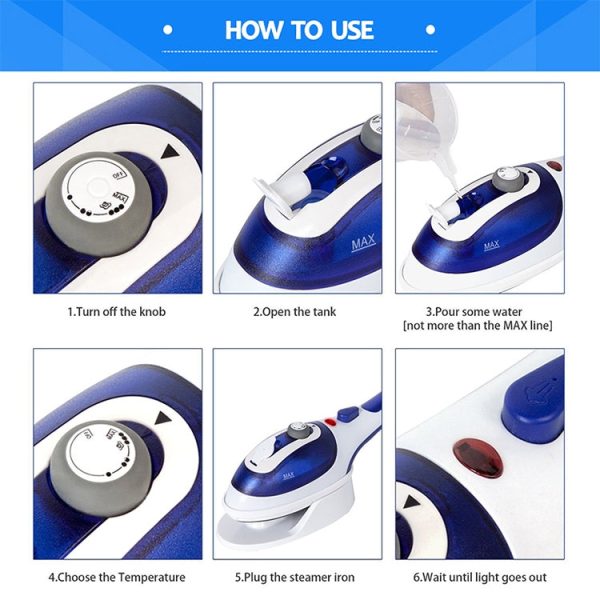 Multifunction Household Handheld Steamer Travel Portable Hand - Held Steam Hanging Hot Machine Ceramic Bottom with Flannelette Brush & Hair Brush & Measuring Cup,EU Plug(Blue) - Image 5