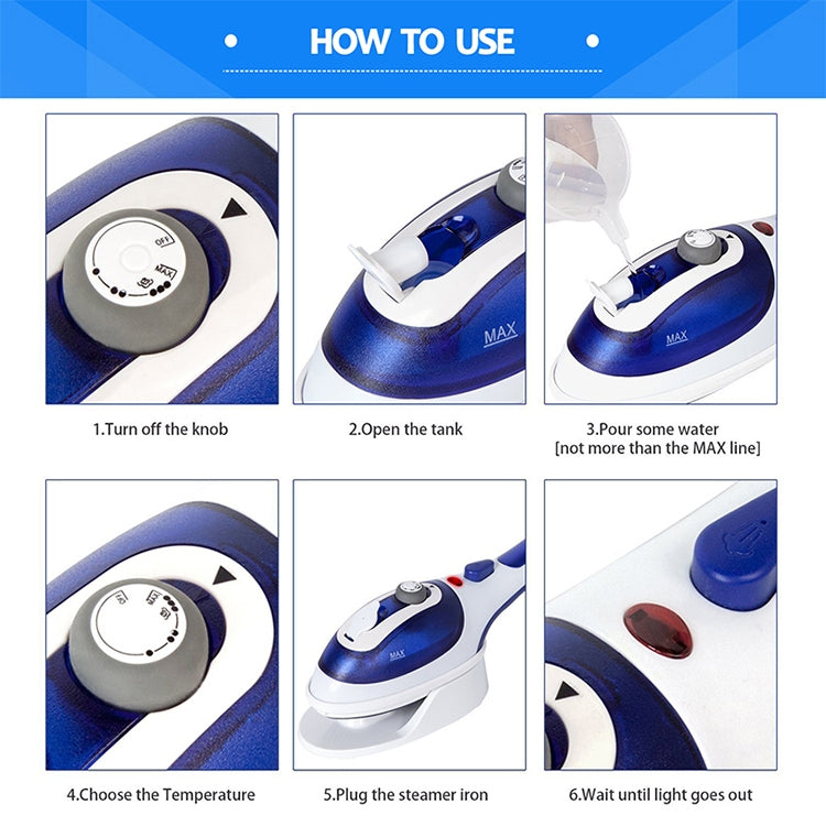 HC7752L_4 Multifunction Household Handheld Steamer Travel Portable Hand - Held Steam Hanging Hot Machine Ceramic Bottom with Flannelette Brush & Hair Brush & Measuring Cup,EU Plug(Blue) - Image 5