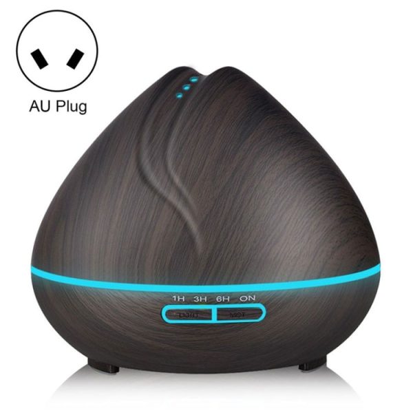 Peach Shape Wood Grain Remote Control Ultrasonic Humidifier Aromatherapy Machine Automatic Alcohol Sprayer with LED Lights, Capacity: 400mL, AU Plug (Dark Wood Color) - Image 1