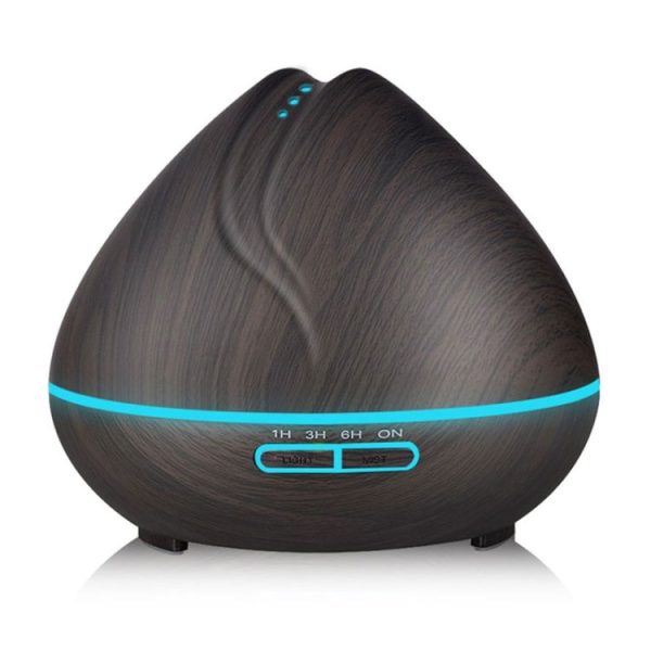 Peach Shape Wood Grain Remote Control Ultrasonic Humidifier Aromatherapy Machine Automatic Alcohol Sprayer with LED Lights, Capacity: 400mL, AU Plug (Dark Wood Color) - Image 2