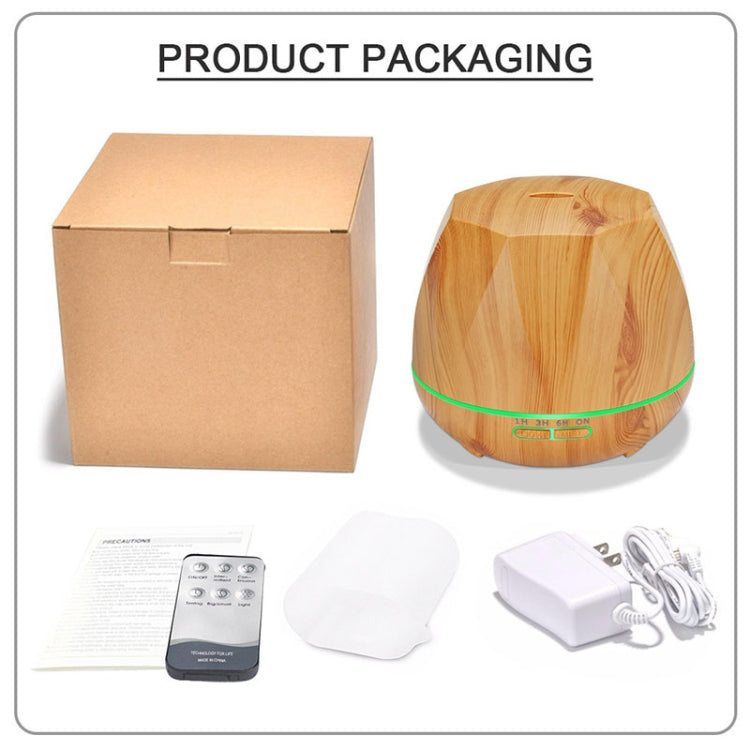 HC9141AB_8 Diamond Wood Grain Remote Control Ultrasonic Humidifier Aromatherapy Machine Automatic Alcohol Sprayer with LED Lights, Capacity: 400mL, EU Plug (Light Wood Color) - Image 9