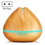 Peach Shape Wood Grain Remote Control Ultrasonic Humidifier Aromatherapy Machine Automatic Alcohol Sprayer with LED Lights, Capacity: 400mL, EU Plug (Light Wood Color)