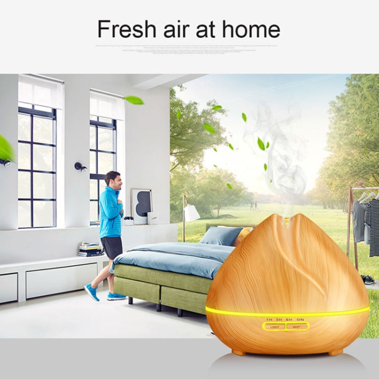 HC9141AD_6 Peach Shape Wood Grain Remote Control Ultrasonic Humidifier Aromatherapy Machine Automatic Alcohol Sprayer with LED Lights, Capacity: 400mL, EU Plug (Light Wood Color) - Image 7