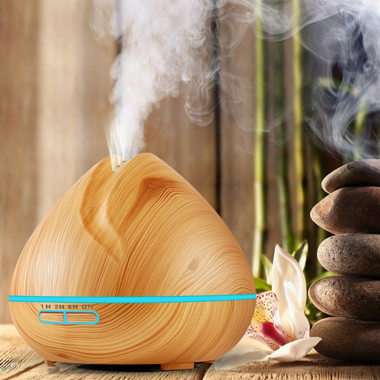 HC9141AD_8 Peach Shape Wood Grain Remote Control Ultrasonic Humidifier Aromatherapy Machine Automatic Alcohol Sprayer with LED Lights, Capacity: 400mL, EU Plug (Light Wood Color) - Image 9
