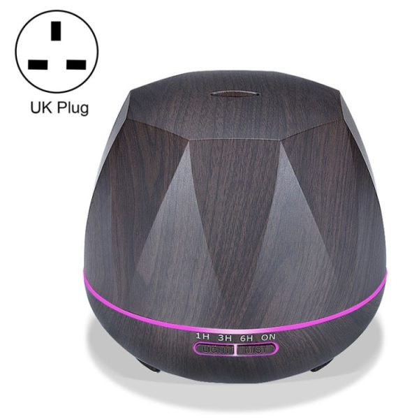 Diamond Wood Grain Remote Control Ultrasonic Humidifier Aromatherapy Machine Automatic Alcohol Sprayer with LED Lights, Capacity: 400mL, UK Plug (Dark Wood Color) - Image 1