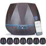 Diamond Wood Grain Remote Control Ultrasonic Humidifier Aromatherapy Machine Automatic Alcohol Sprayer with LED Lights, Capacity: 400mL, UK Plug (Dark Wood Color) - Image 3