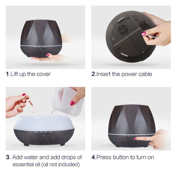 HC9143CA_5 Diamond Wood Grain Remote Control Ultrasonic Humidifier Aromatherapy Machine Automatic Alcohol Sprayer with LED Lights, Capacity: 400mL, UK Plug (Dark Wood Color) - Image 6