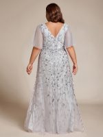 Short Sleeves Sequin High Low V-Neck Midi Formal Evening Dress - Image 117