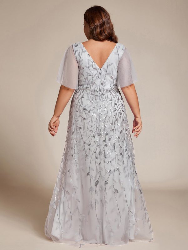 Short Sleeves Sequin High Low V-Neck Midi Formal Evening Dress - Image 117