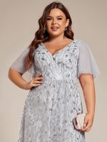 Short Sleeves Sequin High Low V-Neck Midi Formal Evening Dress - Image 118