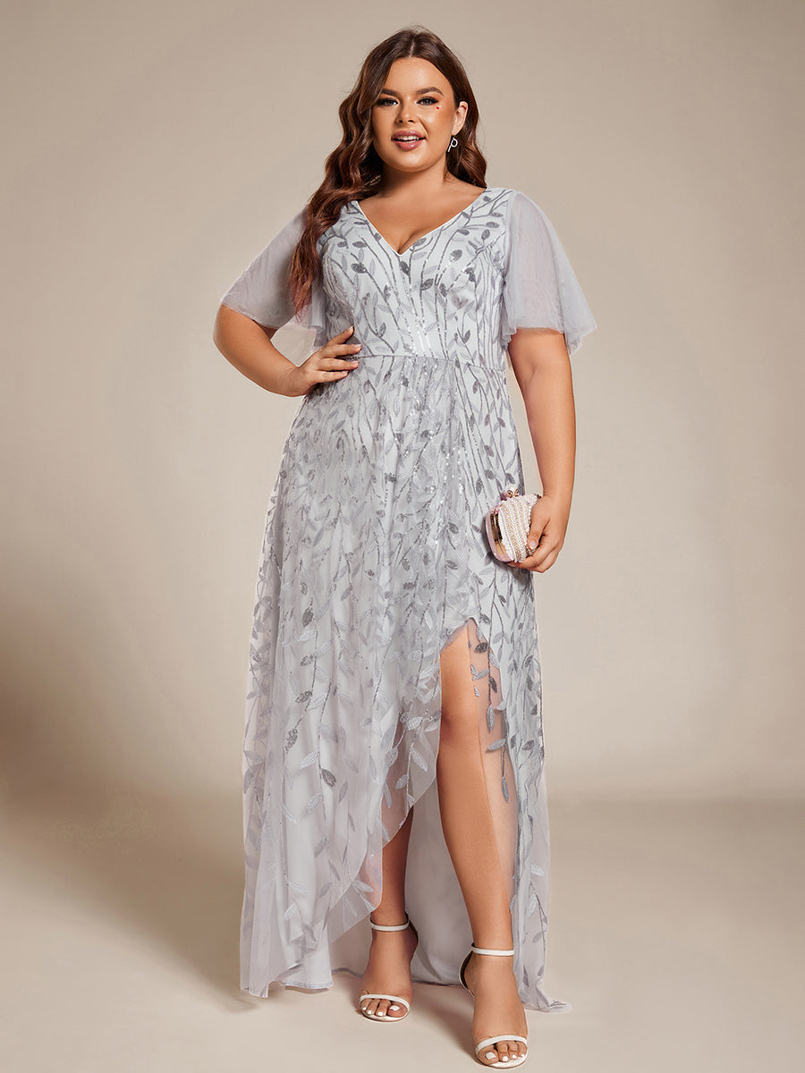 ME02083SV-PR_126a3bc7-62e0-4da0-95b7-e9da7e74b1d4 Short Sleeves Sequin High Low V-Neck Midi Formal Evening Dress - Image 116