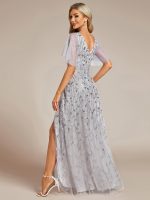 Short Sleeves Sequin High Low V-Neck Midi Formal Evening Dress - Image 114