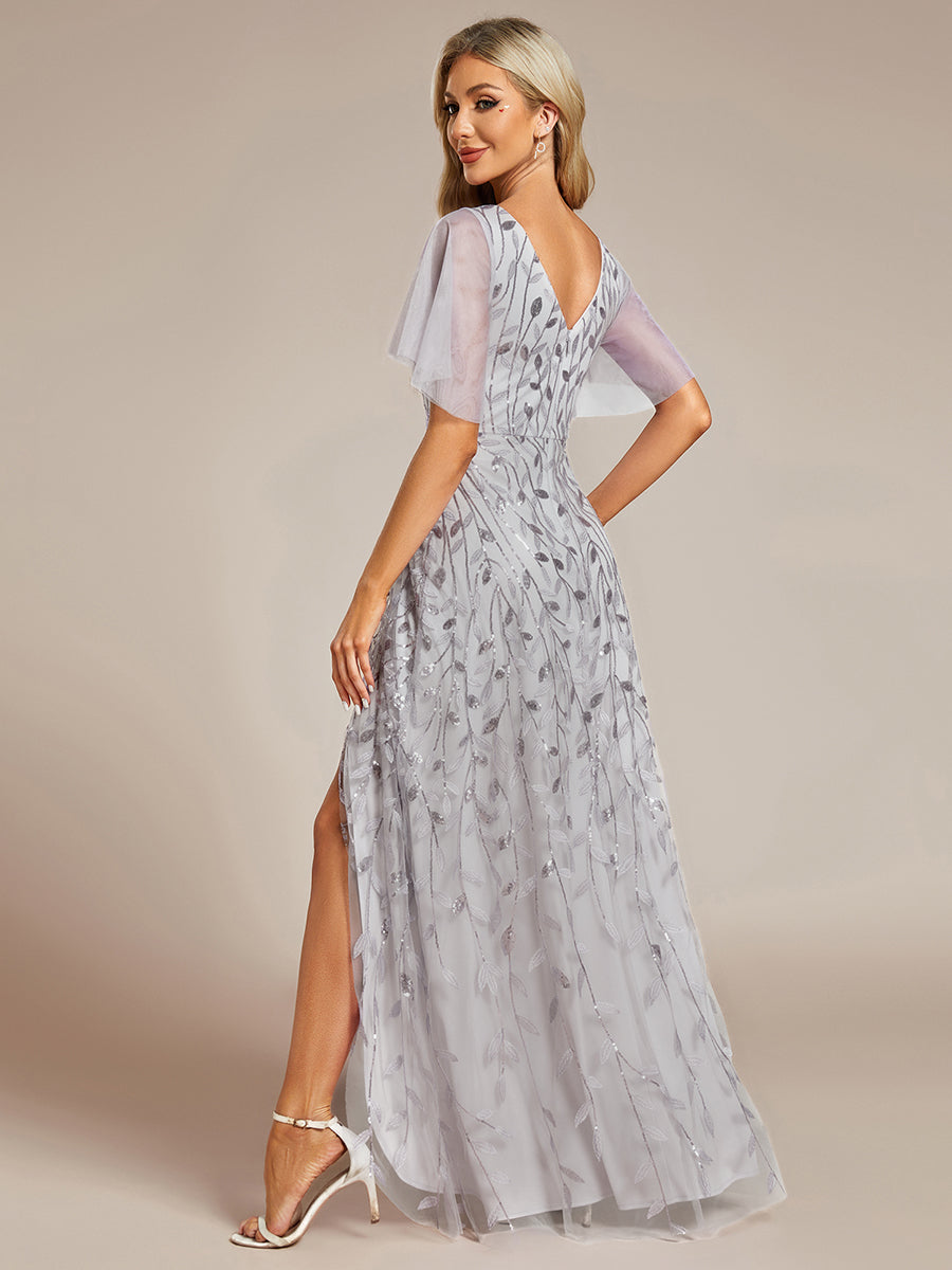 ME02083SV-R2_4187574c-c3d1-4430-b3b4-4ff15a2befbd Short Sleeves Sequin High Low V-Neck Midi Formal Evening Dress - Image 114