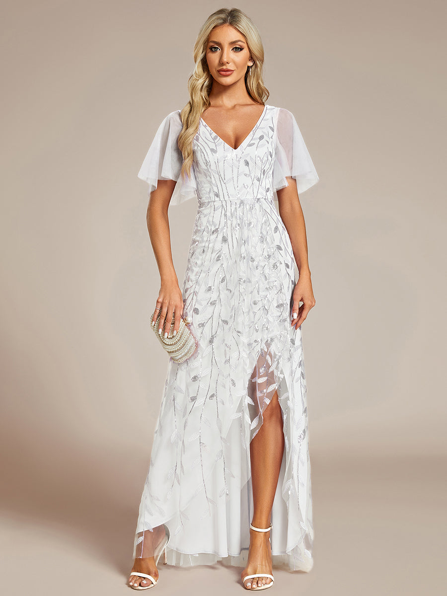 ME02083WH-R_52c55ad9-717d-4d0a-a6b4-8da7903136fc Short Sleeves Sequin High Low V-Neck Midi Formal Evening Dress - Image 119