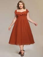 Tie-Front Chiffon Ruffle Sleeve Evening Dress