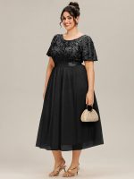 Round Neck Sequin Ruffle Sleeve Dress - Image 9