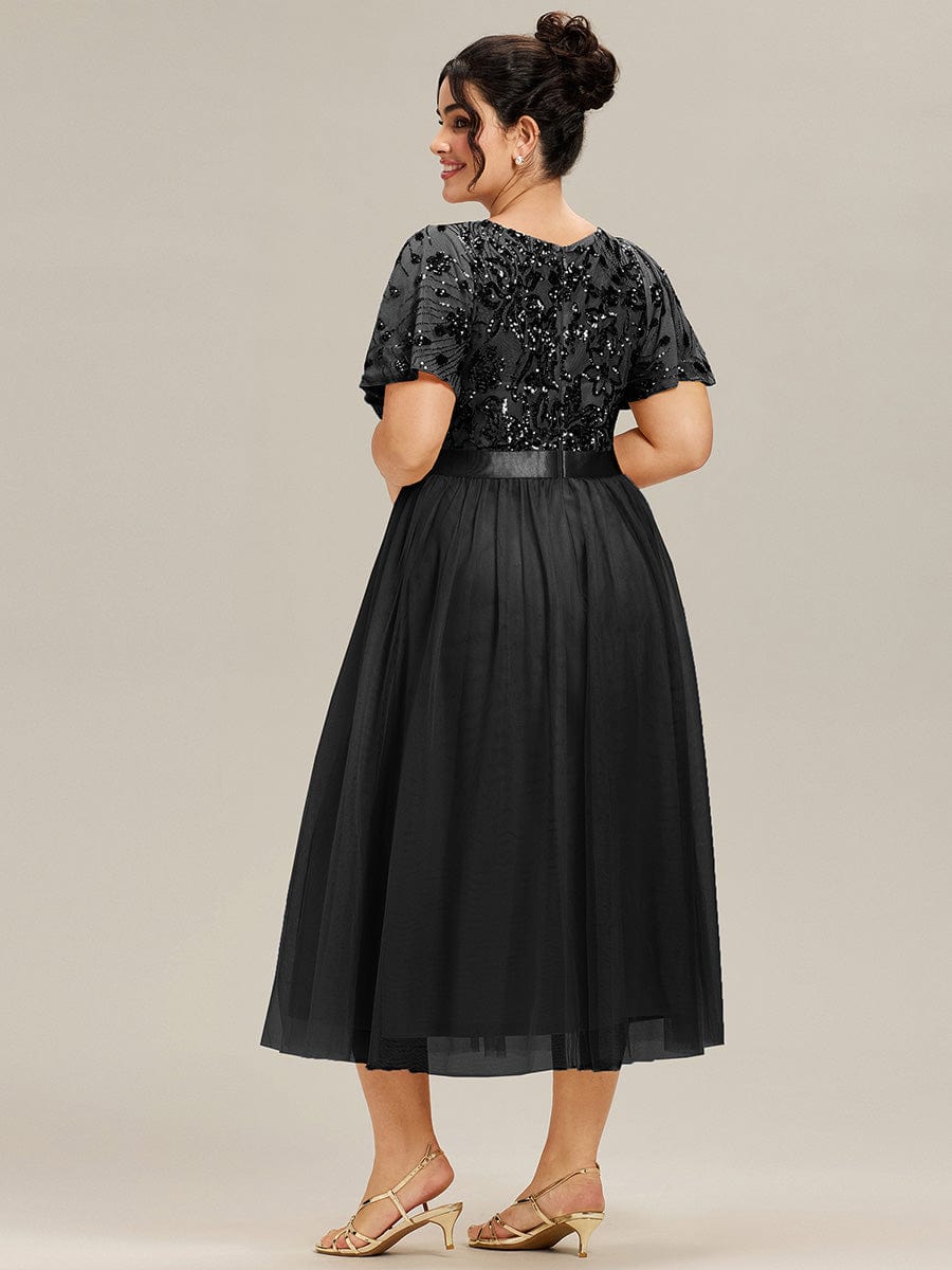 ME02549BK-PR2 Round Neck Sequin Ruffle Sleeve Dress - Image 10