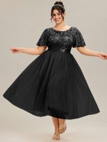 Round Neck Sequin Ruffle Sleeve Dress - Image 11