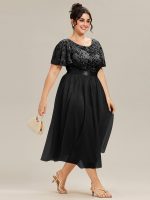 Round Neck Sequin Ruffle Sleeve Dress - Image 8