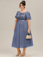 Round Neck Sequin Ruffle Sleeve Dress