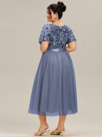 Round Neck Sequin Ruffle Sleeve Dress - Image 2