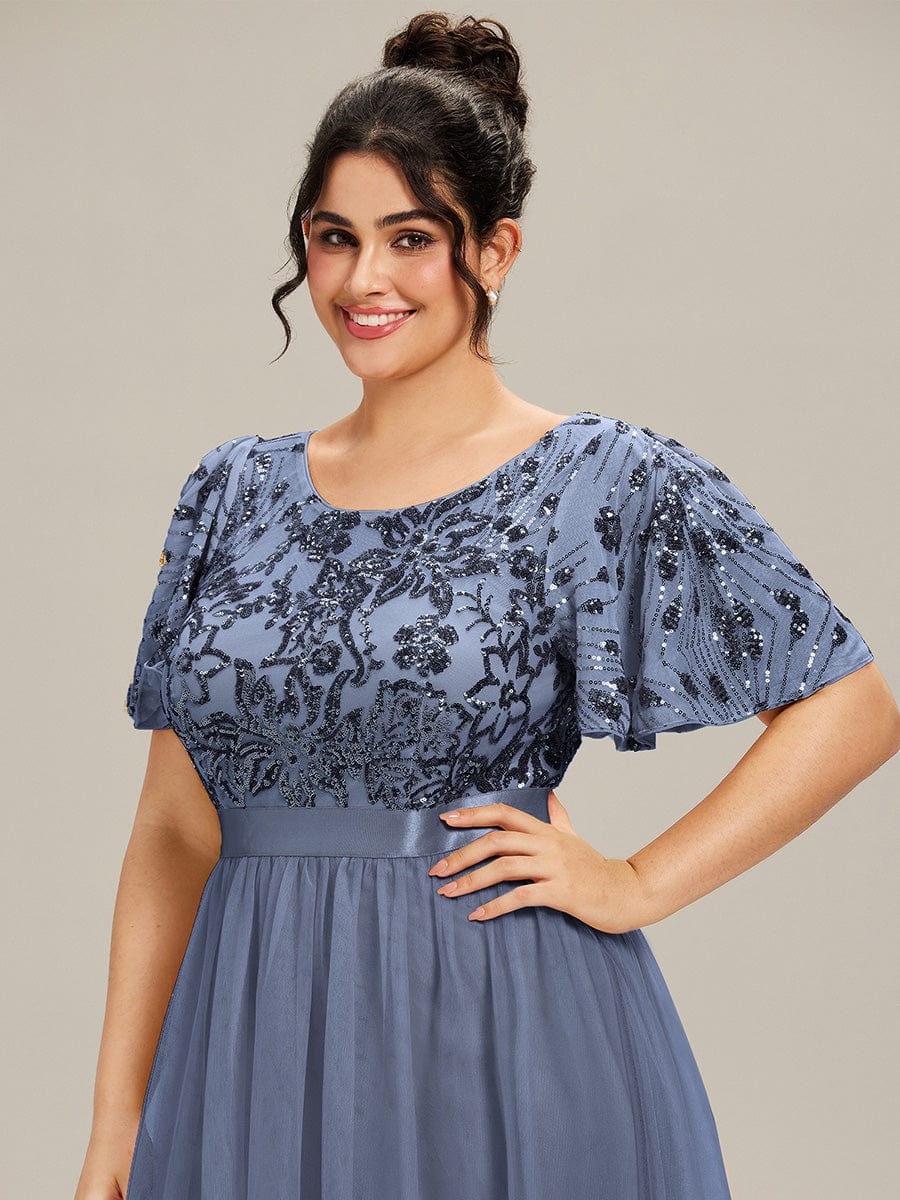 ME02549DN-PR5 Round Neck Sequin Ruffle Sleeve Dress - Image 15