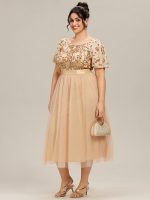 Round Neck Sequin Ruffle Sleeve Dress - Image 4