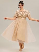 Round Neck Sequin Ruffle Sleeve Dress - Image 3