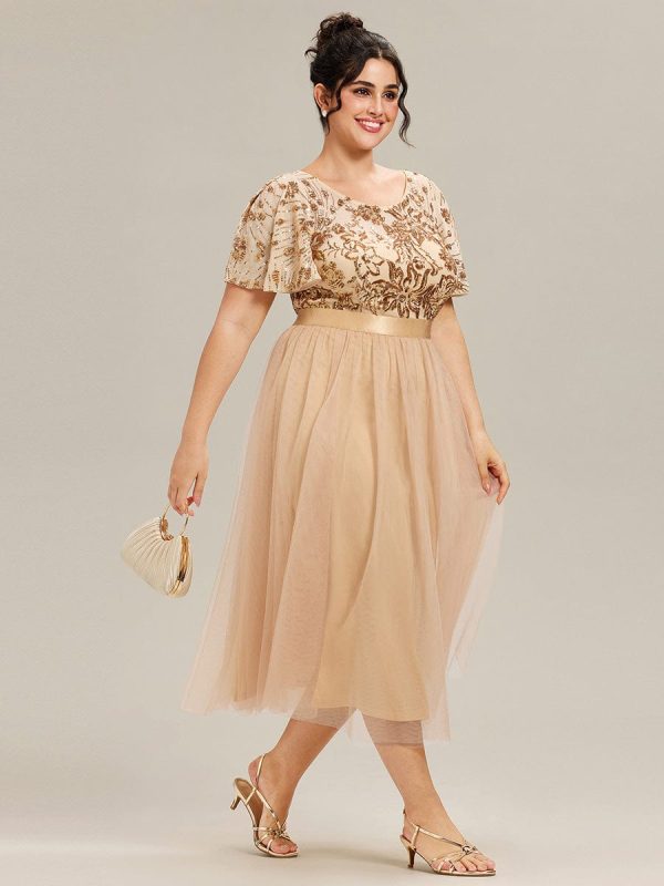 Round Neck Sequin Ruffle Sleeve Dress - Image 7