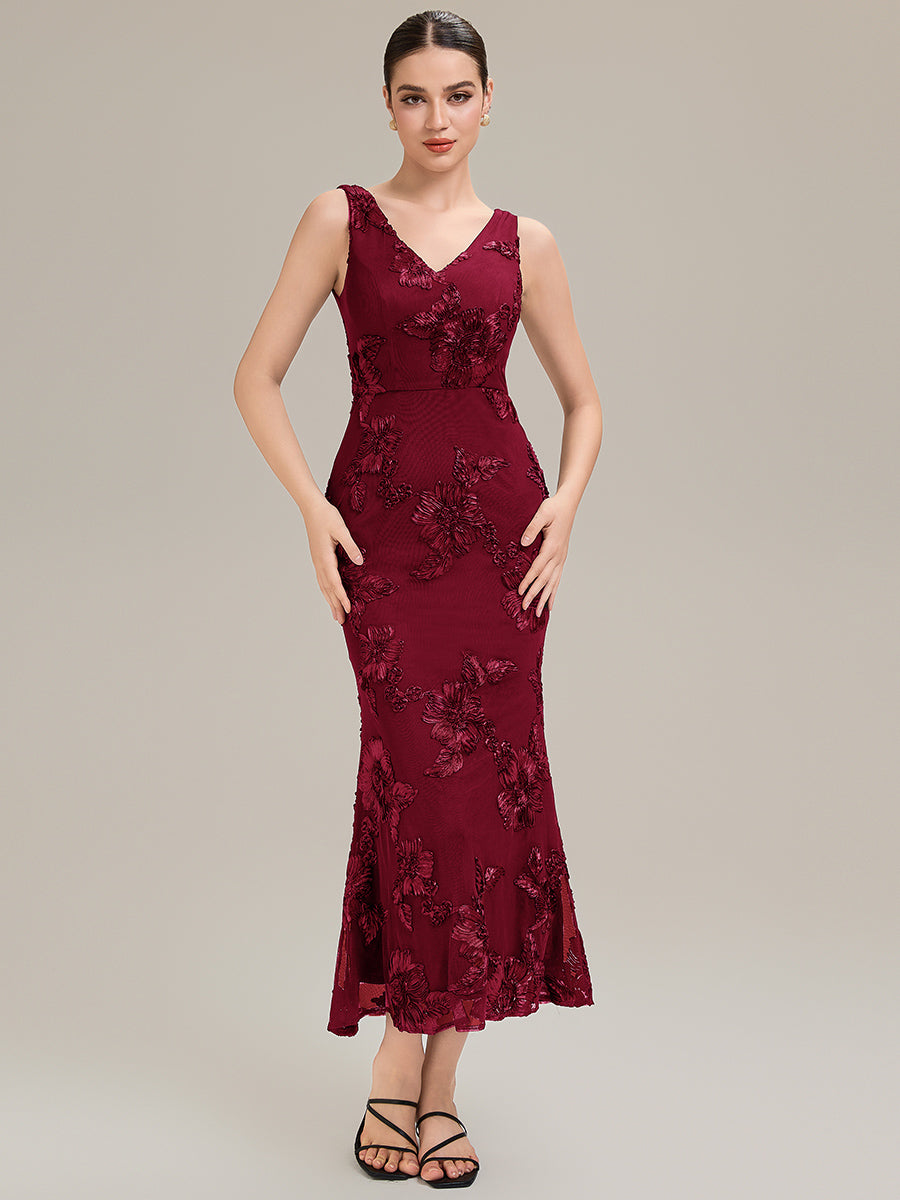 ME02605BD-R Deep V-Neck Embroidered Sleeveless Evening Dress - Image 15