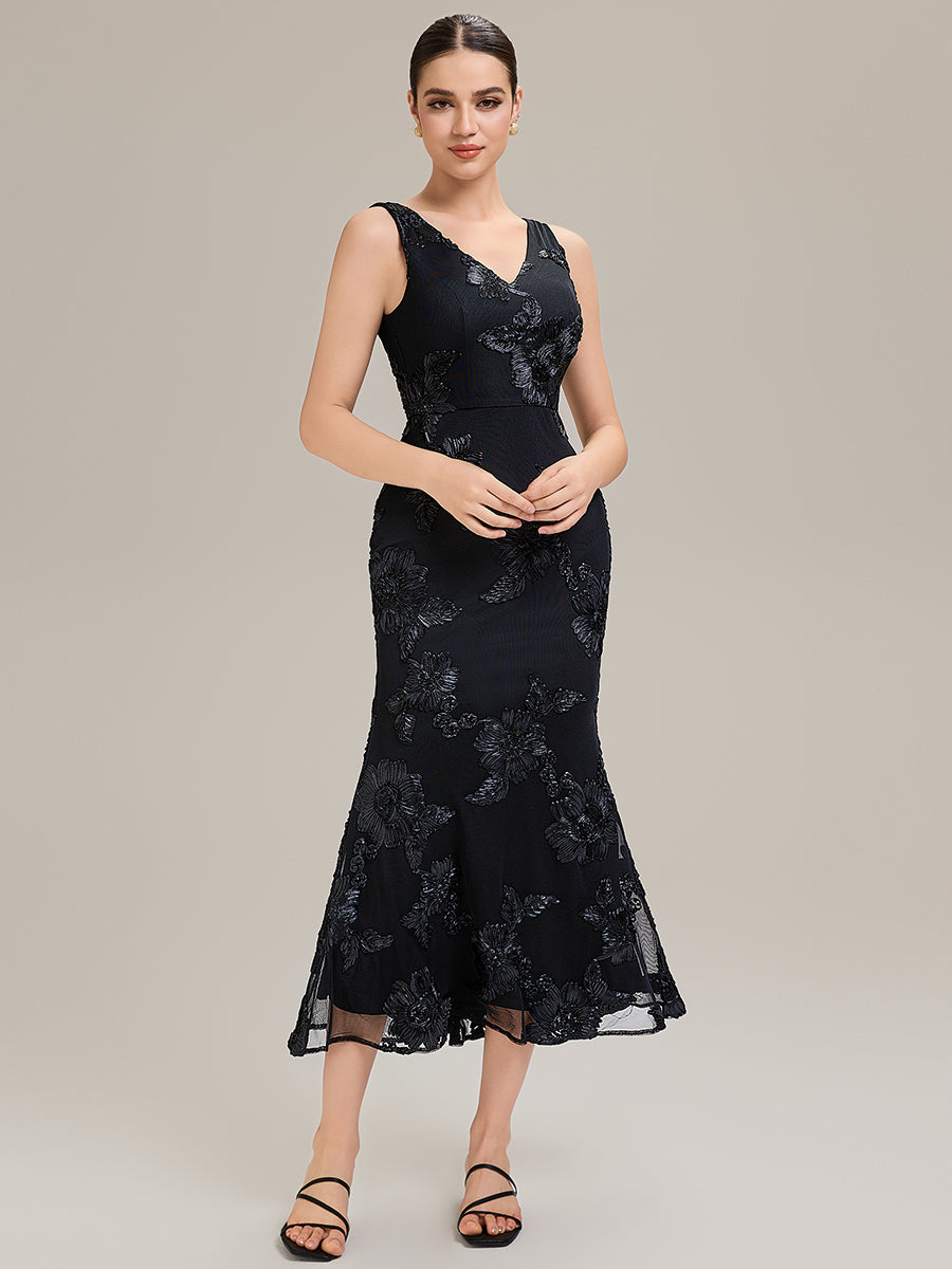 ME02605BK-R3 Deep V-Neck Embroidered Sleeveless Evening Dress - Image 23