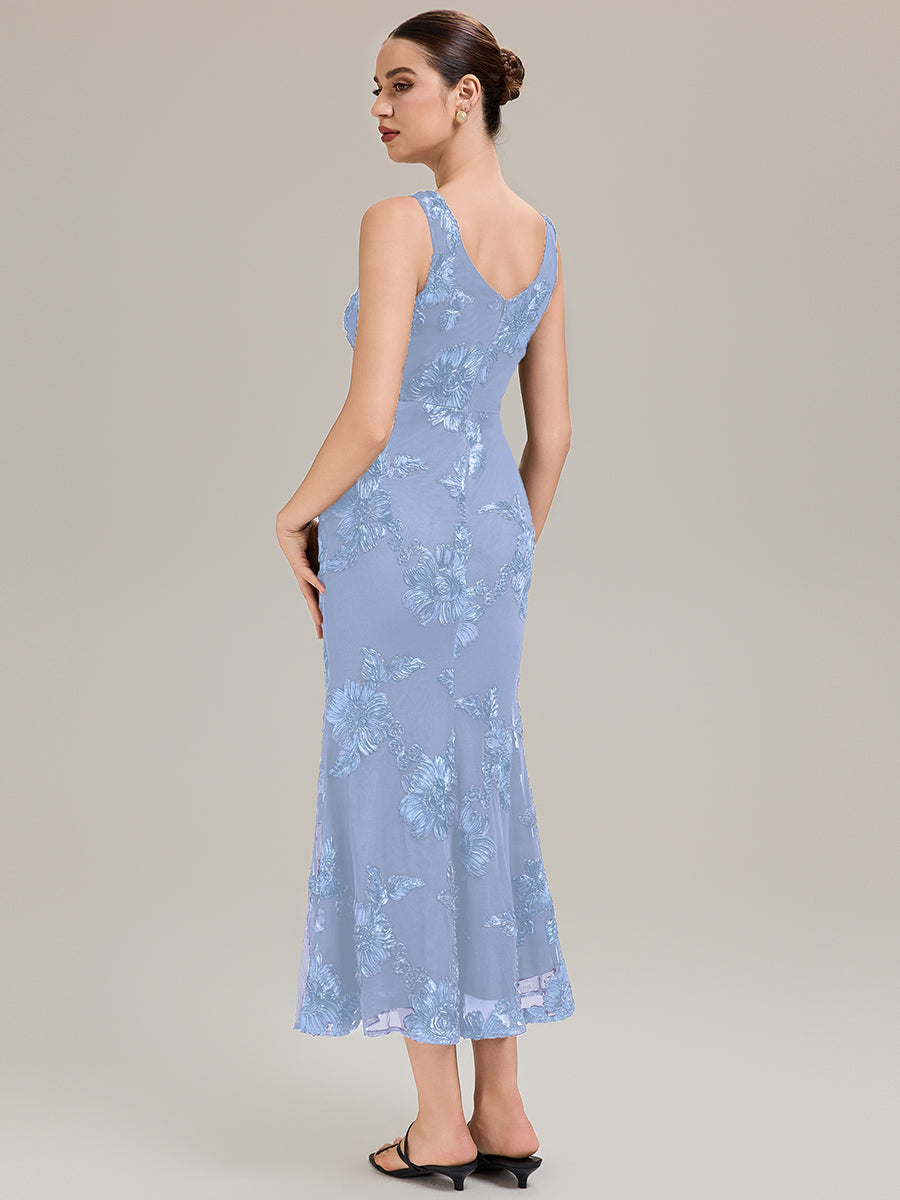 ME02605IB-R2 Deep V-Neck Embroidered Sleeveless Evening Dress - Image 7