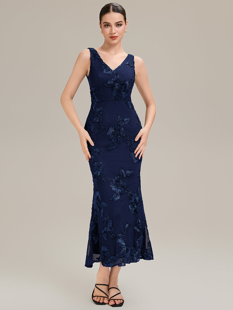 ME02605NB-R Deep V-Neck Embroidered Sleeveless Evening Dress - Image 9