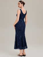Deep V-Neck Embroidered Sleeveless Evening Dress - Image 10