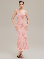 Deep V-Neck Embroidered Sleeveless Evening Dress - Image 12