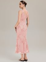 Deep V-Neck Embroidered Sleeveless Evening Dress - Image 13