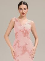 Deep V-Neck Embroidered Sleeveless Evening Dress - Image 14