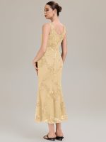 Deep V-Neck Embroidered Sleeveless Evening Dress - Image 19