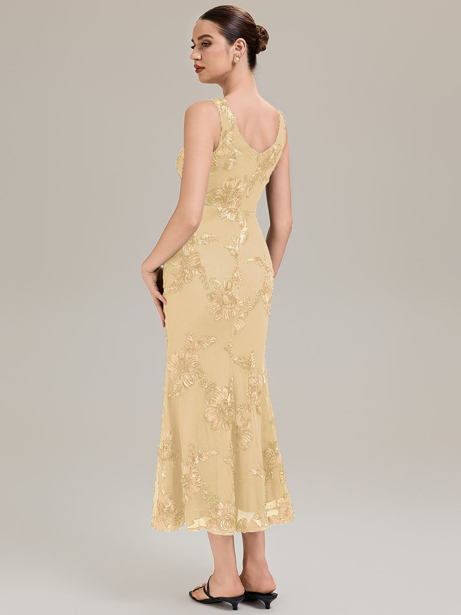 ME02605YL-R2 Deep V-Neck Embroidered Sleeveless Evening Dress - Image 19