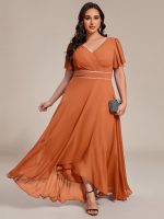 Double V-Neck Waist Trimmed Chiffon Formal Evening Dress - Image 56