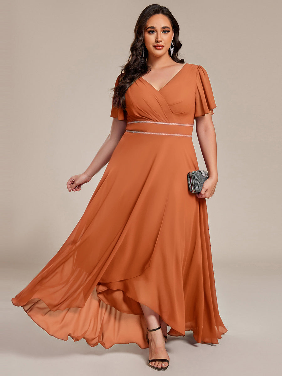 ME41981BM-PR Double V-Neck Waist Trimmed Chiffon Formal Evening Dress - Image 56