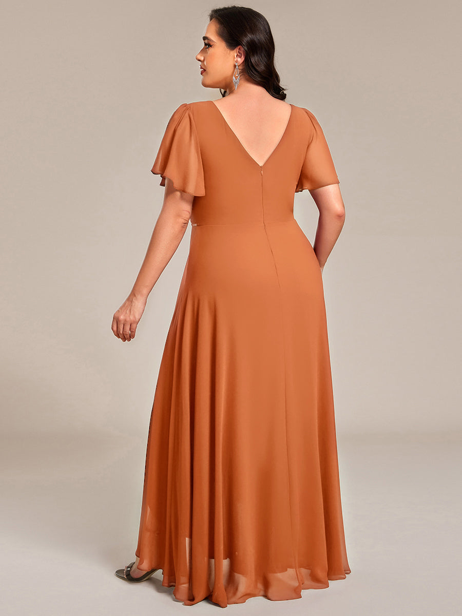 ME41981BM-PR2 Double V-Neck Waist Trimmed Chiffon Formal Evening Dress - Image 57