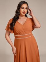 Double V-Neck Waist Trimmed Chiffon Formal Evening Dress - Image 58