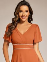 Double V-Neck Waist Trimmed Chiffon Formal Evening Dress - Image 55