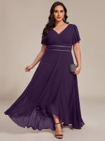 Double V-Neck Waist Trimmed Chiffon Formal Evening Dress - Image 44