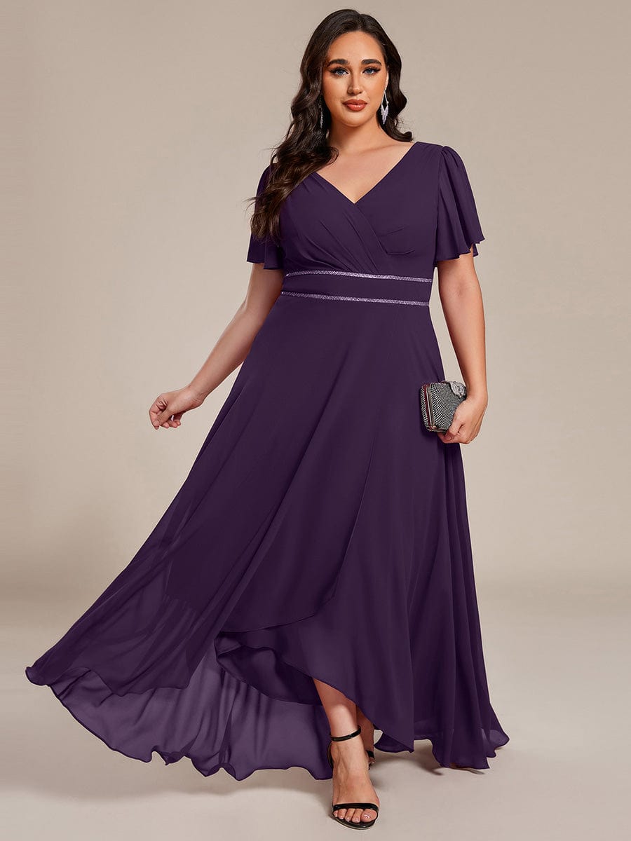 ME41981DP-PR Double V-Neck Waist Trimmed Chiffon Formal Evening Dress - Image 44